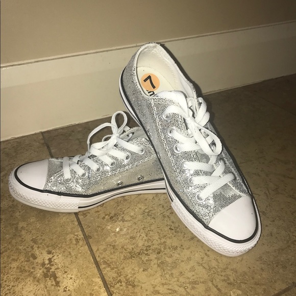 sparkly silver converse shoes